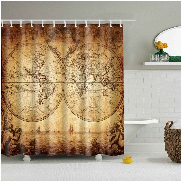 640x640 Charmhome Vintage World Map Design Art Painting Bathroom Shower - Painting Shower Curtain