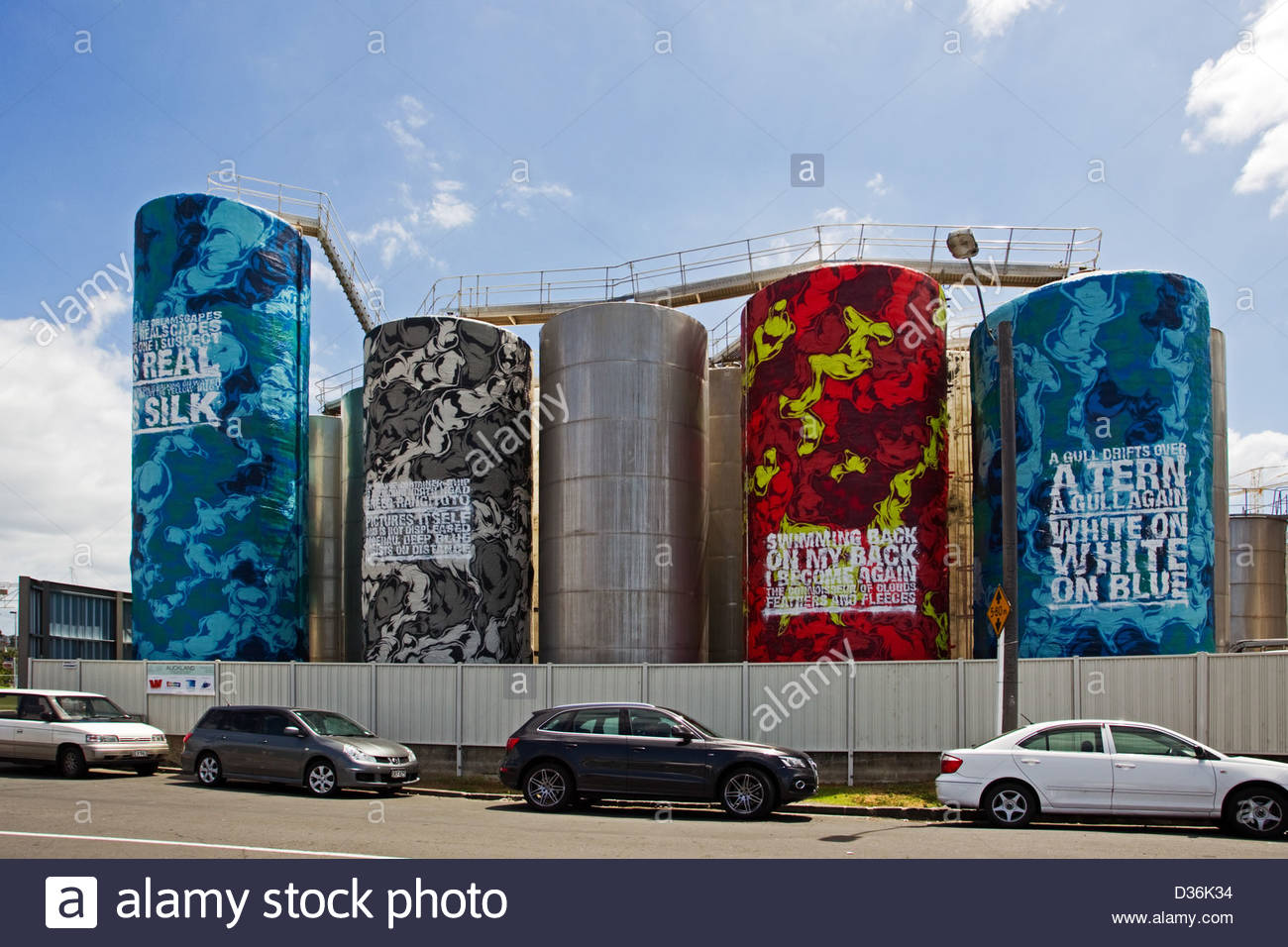 1300x956 Tank Farm Painted Silos Stock Photo 53621768 - Painting Silos