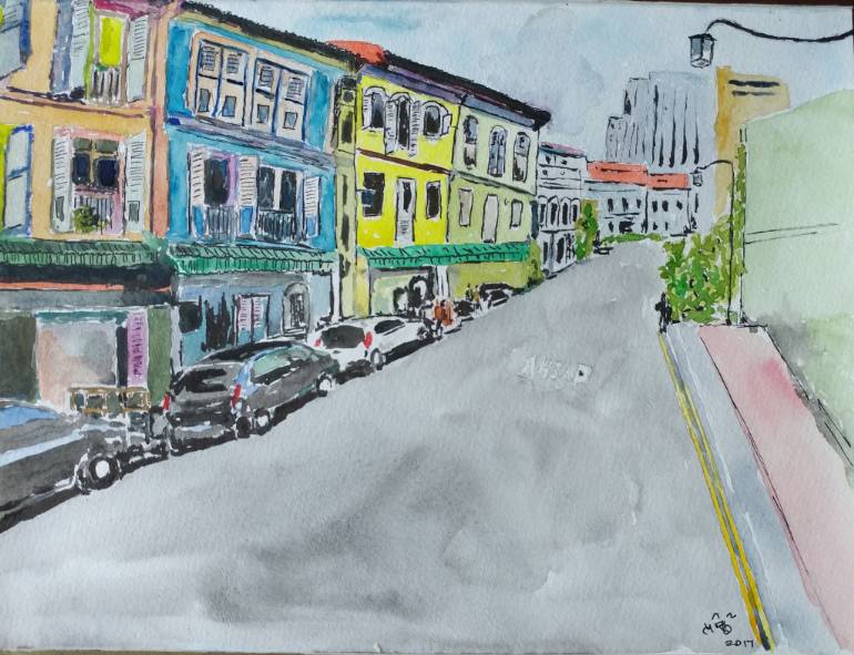 770x591 Saatchi Art The Club Street, Singapore Painting By Prabhu - Painting Singapore