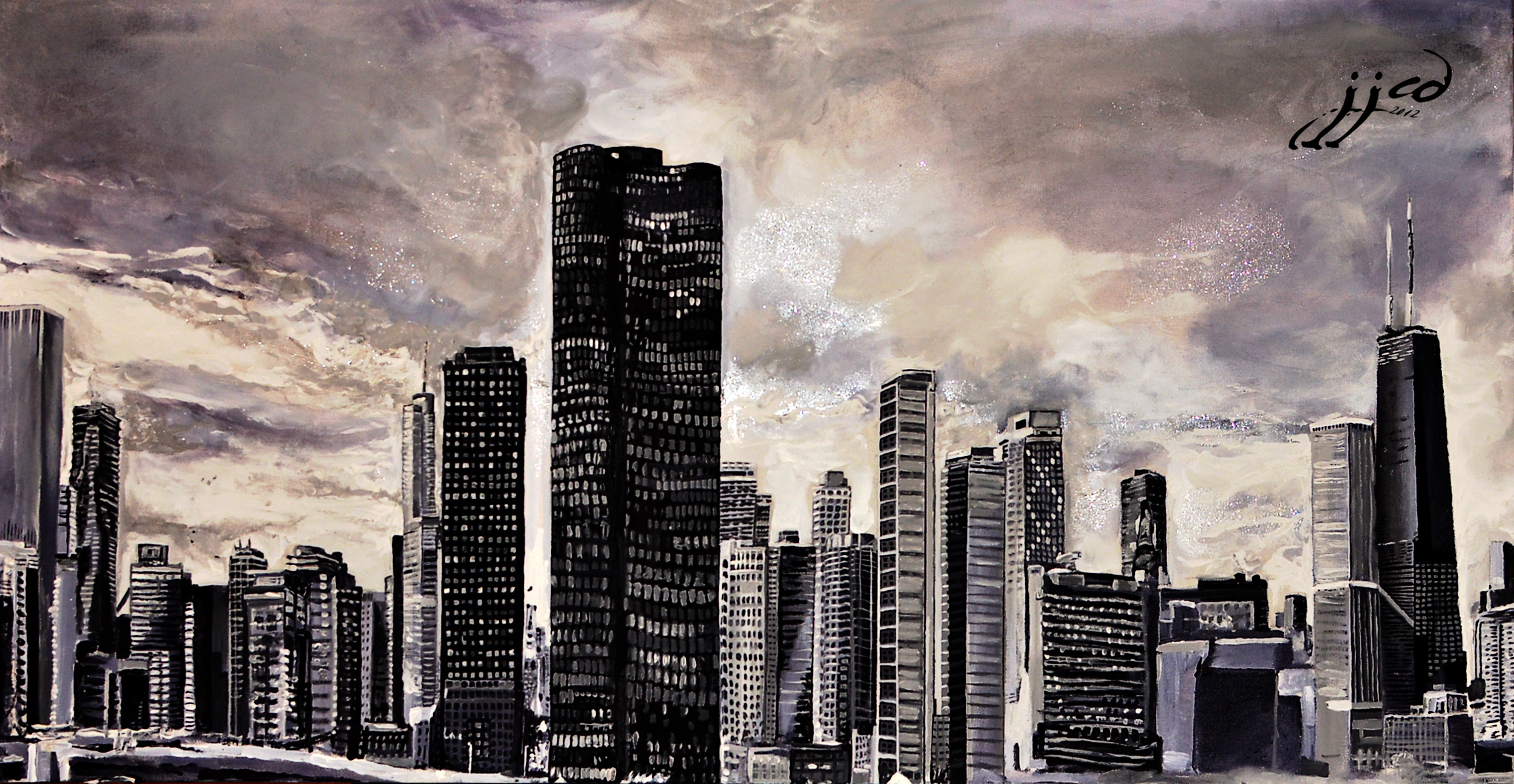 2266x1174 Jjcd Chicago Skyline Painting Fine Art, Design - Painting Skyline