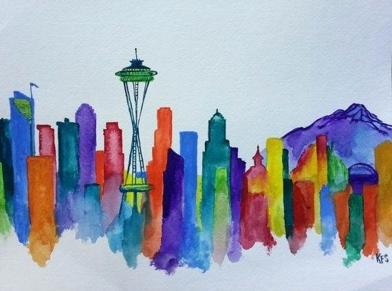 570x424 Skyline Silhouette By Seattle Painting Services Fine Art Prints - Painting Skyline
