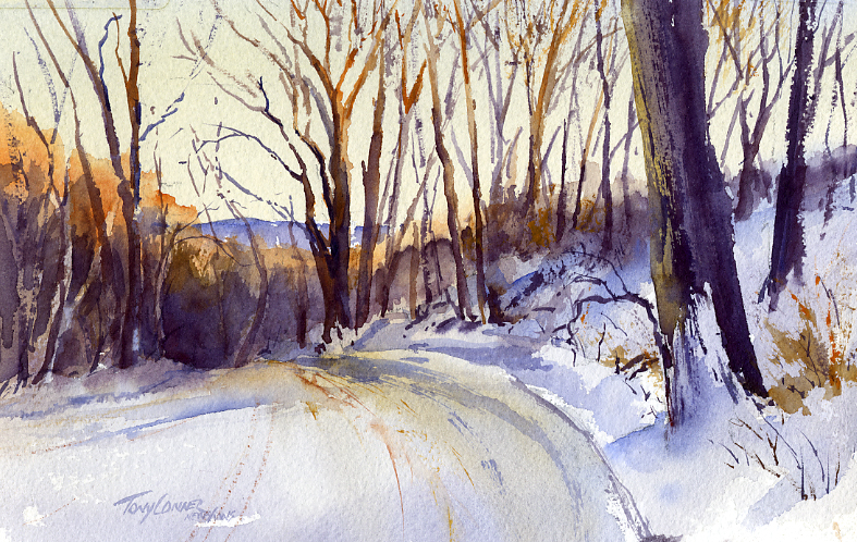 787x498 Snow Original Watercolor Painting Vermont Watercolor - Painting Snow On Trees