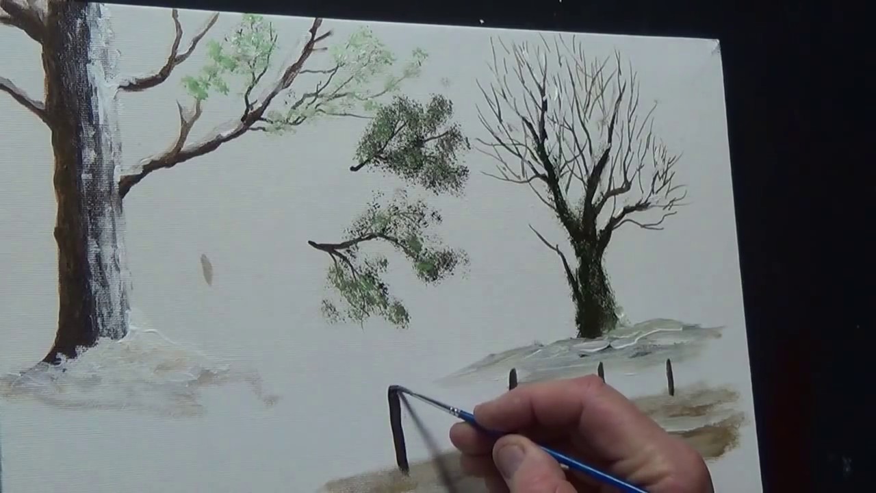 1280x720 How To Paint Trees Paint Snow In Acrylic For Beginners - Painting Snow On Trees