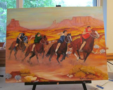480x383 Horse Painting, Original Art Work, Native American Relay, Horse - Painting Southwest