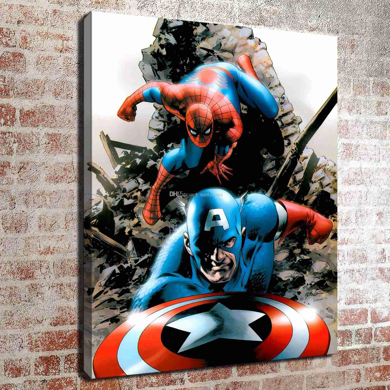 1600x1600 No Frame Spiderman And Captain America Hd Canvas Print Wall Art - Painting Spiderman Online