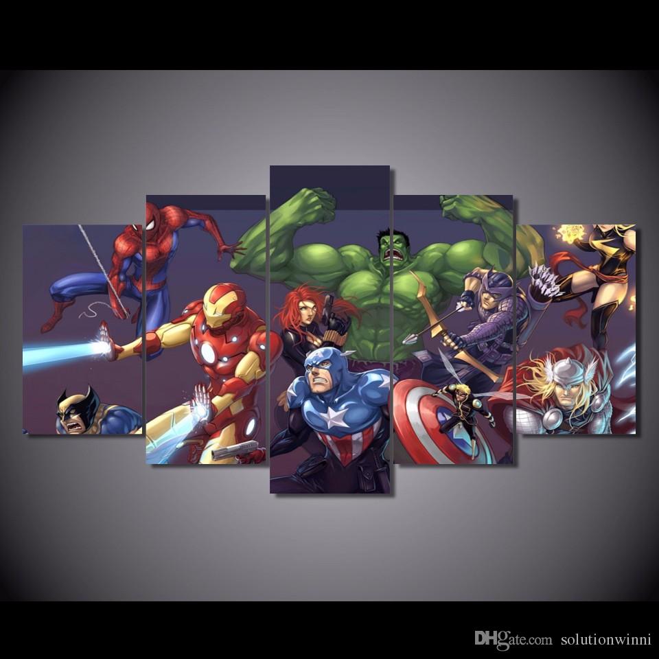 960x960 5 Panel Hd Printed Spider Man Captain America Painting Canvas - Painting Spiderman Online