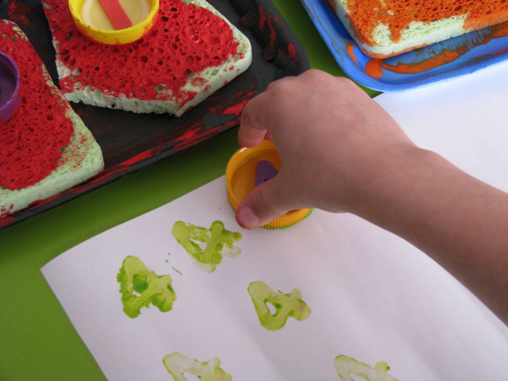 1024x768 Painting With Homemade Number Stamps Learning 4 Kids - Painting Stamps