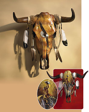 294x370 Painted Steer Skull With Horns Wall Art Wild Wings - Painting Steer Skull