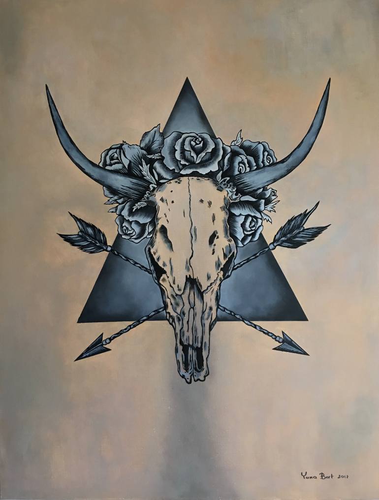 770x1016 Saatchi Art Bull Skull Painting By Yuna Bert - Painting Steer Skull
