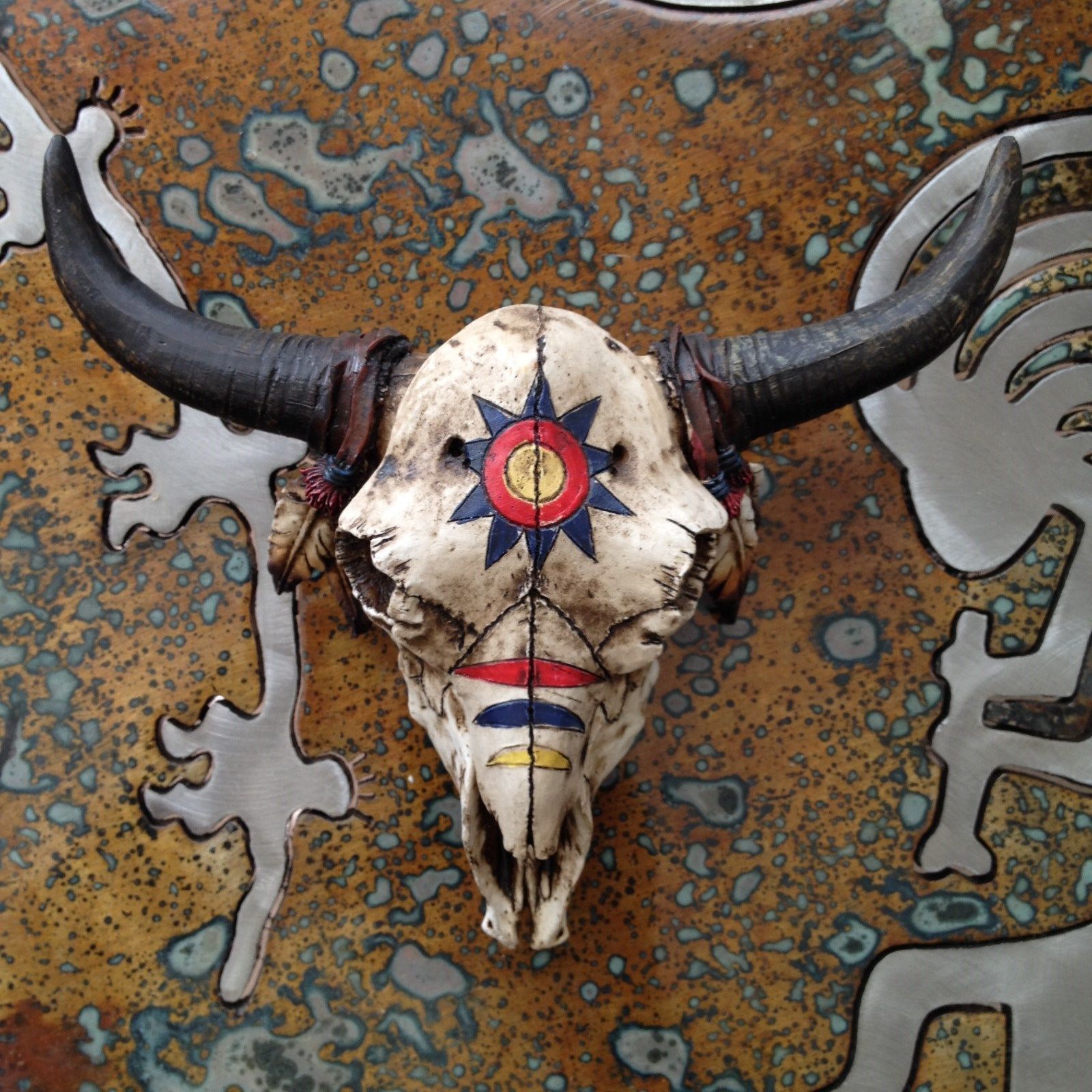 1600x1600 War Paint Bull Skull W Horns Western Tribal Box Jewelry Keys Decor - Painting Steer Skull