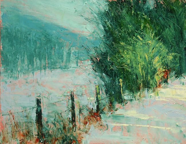 649x504 Original Oil Painting Landscape Signed Canvas Winter Field - Painting Sunlight