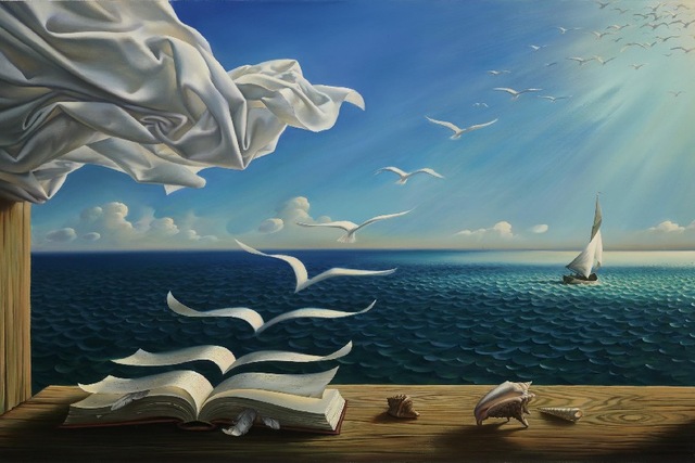 640x427 Digital Fantasy Art Nature Painting Sunlight Books Birds Flying - Painting Sunlight