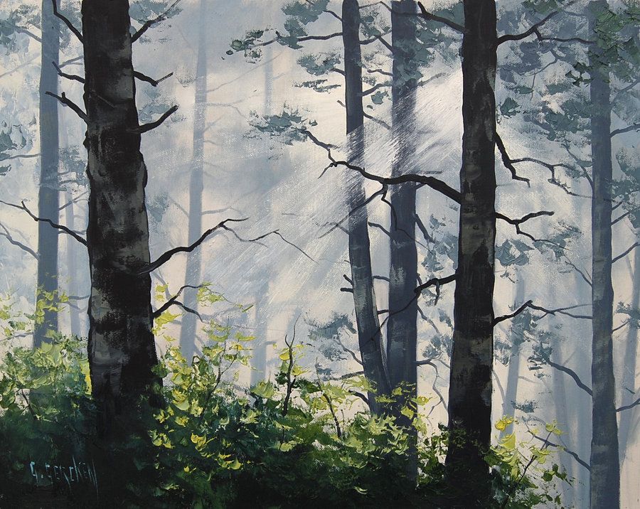 900x716 Light Through The Trees, Painting, Forest, Landscape, Illustration - Painting Sunlight Through Trees