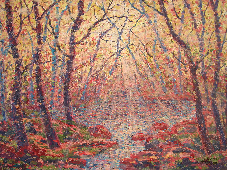900x675 Sun Rays Through The Trees. Painting By Leonard Holland - Painting Sunlight Through Trees