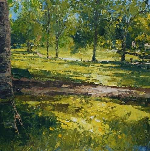 495x500 Sunlight Through The Trees, Cotteridge Park (Print) Purple Gallery - Painting Sunlight Through Trees