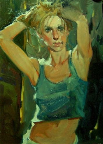 353x495 No Sweat Kim Roberti's 5x7 Contemporary Realism Figure Portrait - Painting Sweat