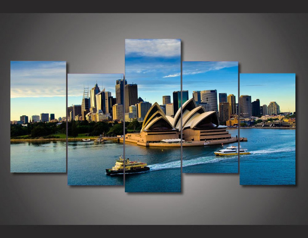 1000x774 Original Oil Ink Canvas Print Sydney Opera House Painting - Painting Sydney