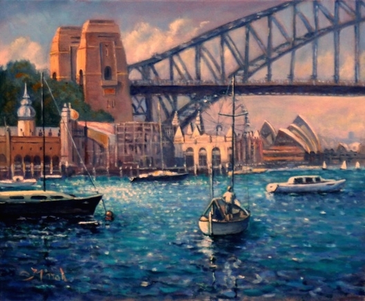 528x436 Paintings Sydney Harbour And The City. Original Art - Painting Sydney