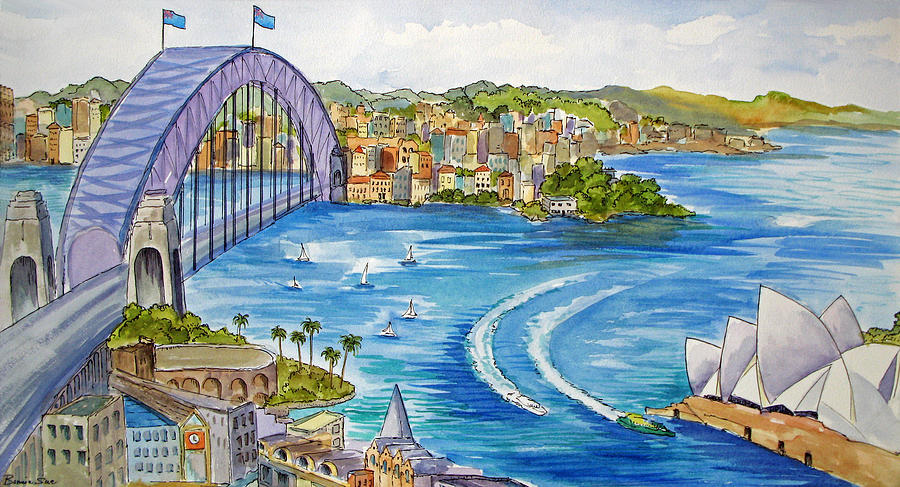 900x487 Spectacular Sydney Harbor Painting By Bonnie Sue Schwartz - Painting Sydney