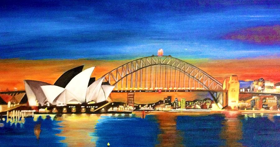 900x473 Sydney Skyline Painting By Shernaz Pochkhanawala - Painting Sydney