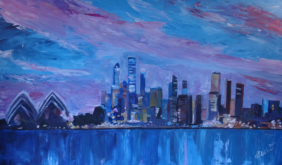 900x529 Sydney Skyline With Opera House At Dusk Painting By M Bleichner - Painting Sydney