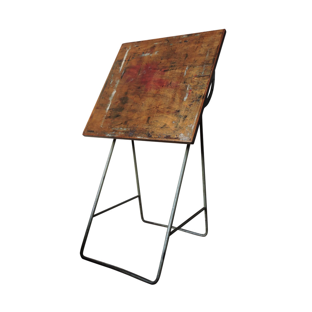 1000x1000 Vintage Industrial Wooden Painting Table, 1960s Bull + Tash - Painting Table