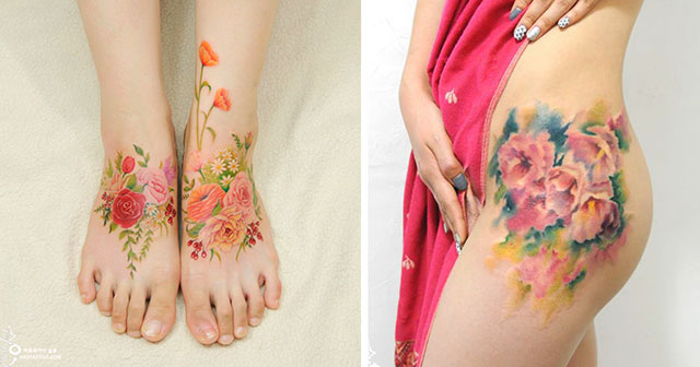 640x336 Colorful Flower Tattoos That Look Like Watercolor Paintings - Painting Tattoo