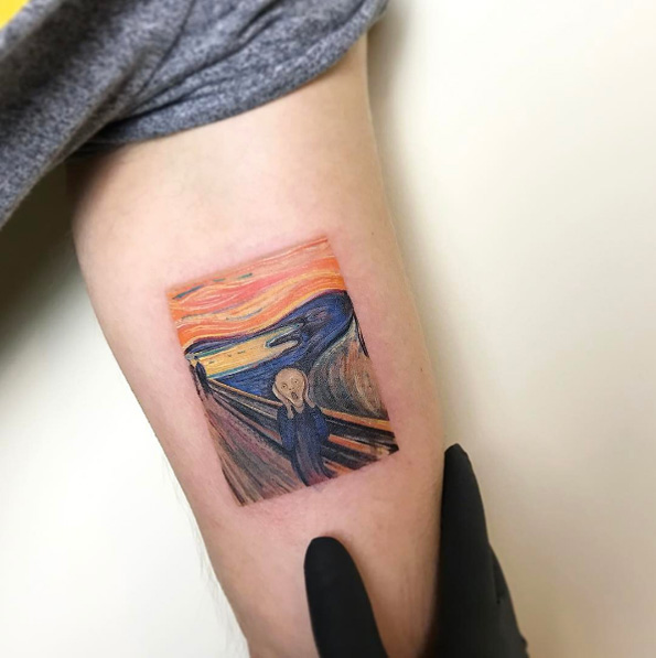 595x597 30 Beautiful Tattoos Inspired By Famous Works Of Art - Painting Tattoo