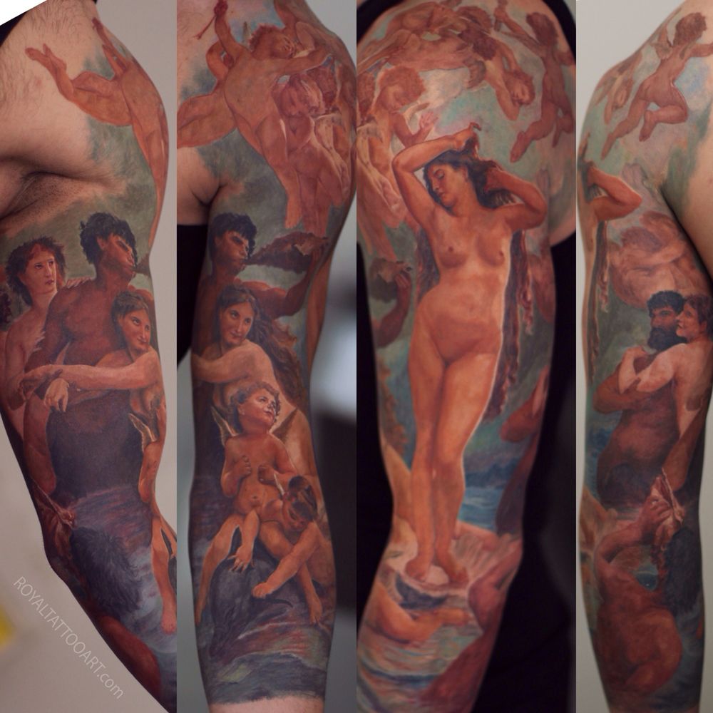 1000x1000 Painting Tattoo Birth Of Venus Cherub Baby Angel Single Needle - Painting Tattoo