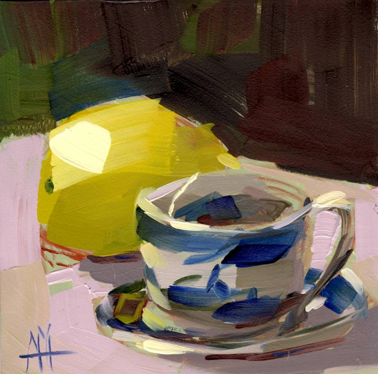770x762 Saatchi Art Teacup And Lemon Painting By Angela Moulton - Painting Tea Cup