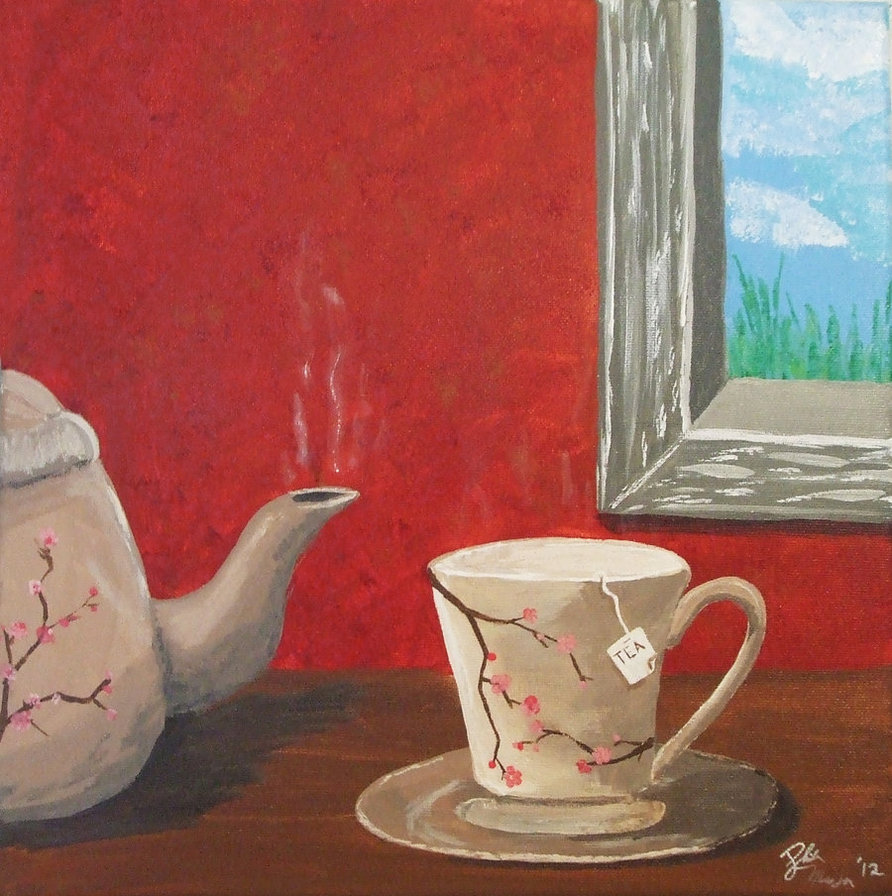 892x896 Teapot And Tea Cup Painting By Graphix Goddess - Painting Tea Cup