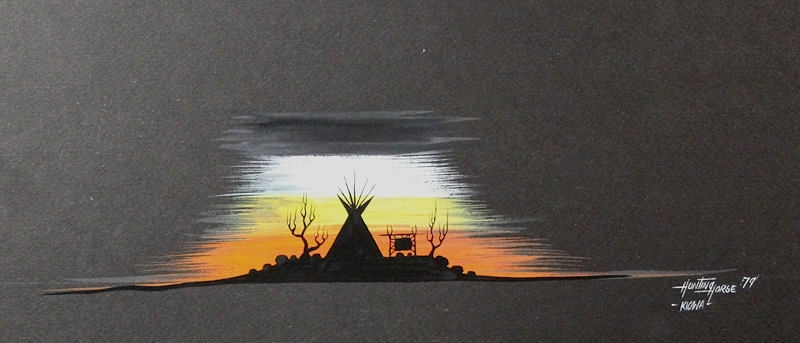 800x343 Savvy Collector Crescent Moon Over Teepee By Ray Darbyray Darby - Painting Teepee