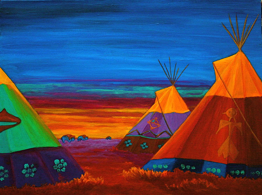 900x670 Sunset On The Prairie Painting Nancy Jolley Teepee Paintings ~ Wcdf - Painting Teepee