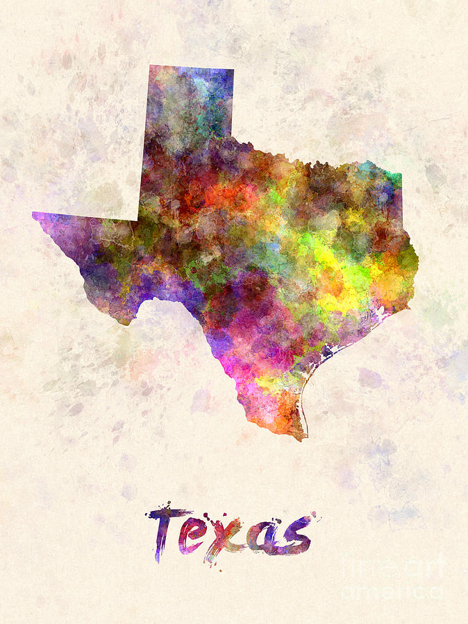 674x900 Texas Us State In Watercolor Painting By Pablo Romero - Painting Texas