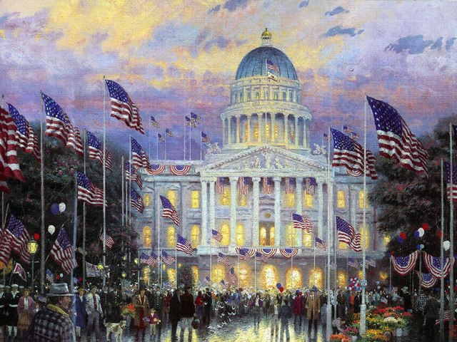 640x480 Large Oil Painting The White House Of America In Sunset Canvas - Painting The White House