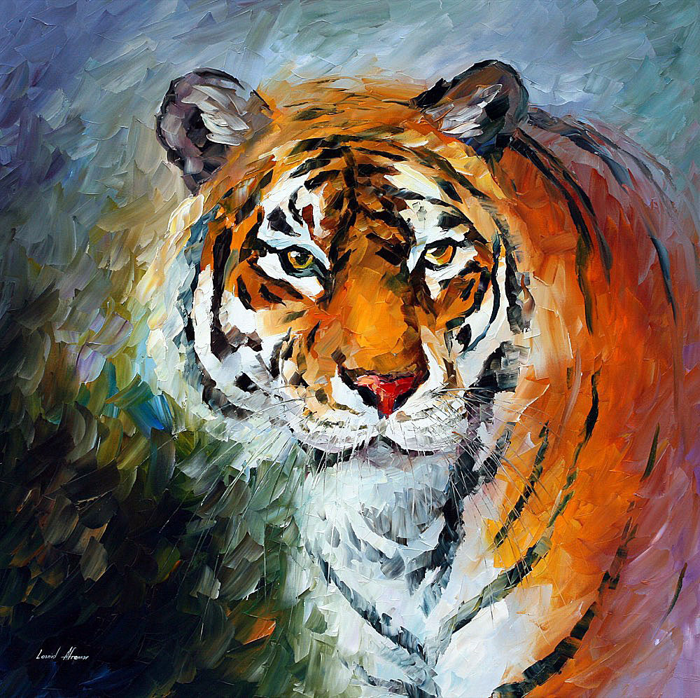1000x996 Lonly Tiger Palette Knife Oil Painting On Canvas By Leonid - Painting Tiger