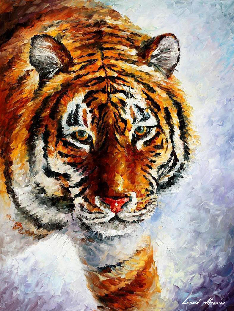 787x1047 Tiger On The Snow Palette Knife Oil Painting On Canvas By Leonid - Painting Tiger