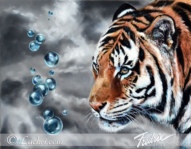 650x507 Tiger And Bubbles Oil Painting - Painting Tiger