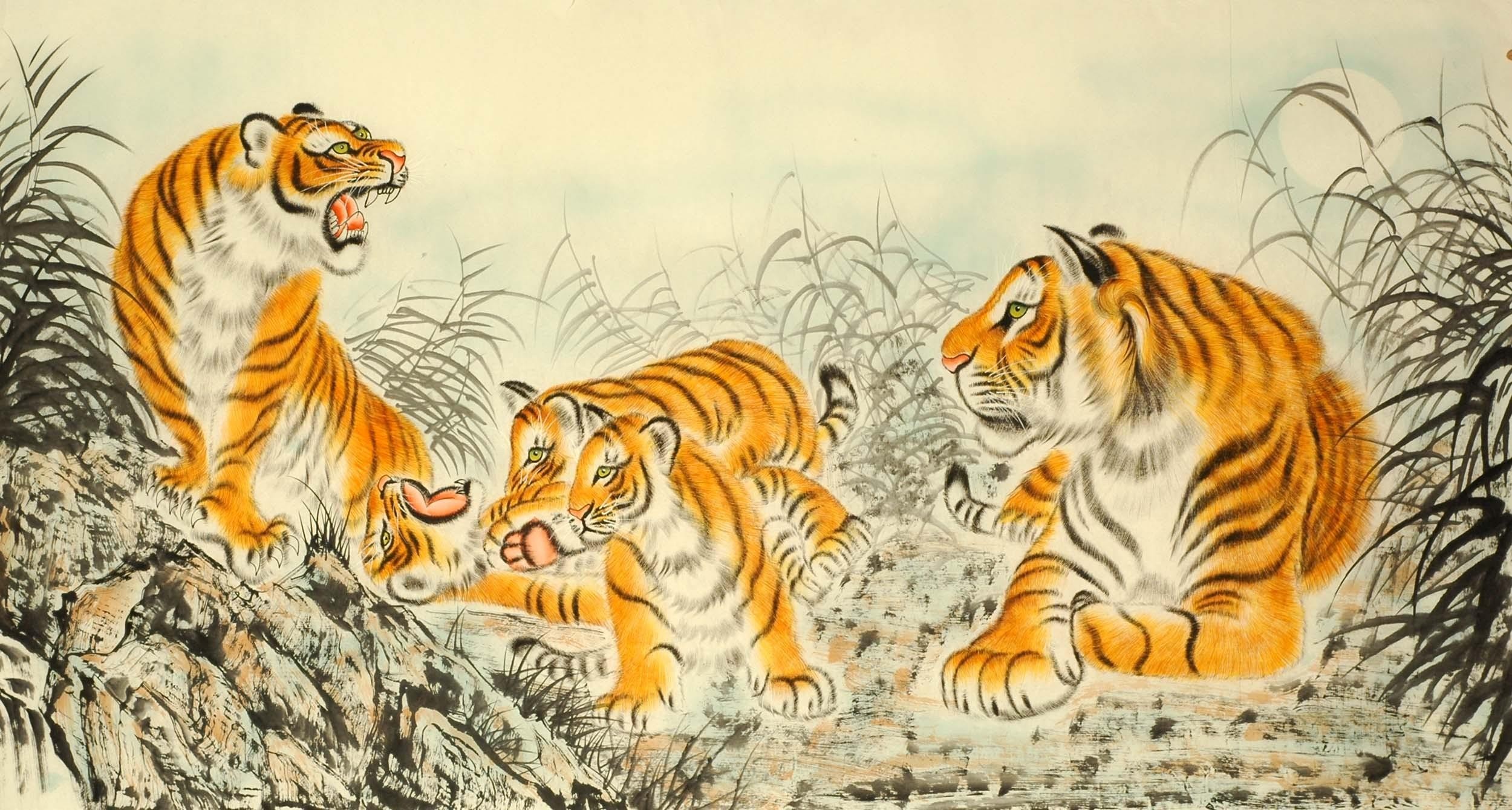 2500x1340 Chinese Tiger Painting - Painting Tiger