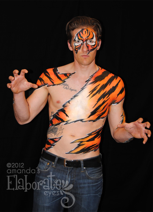 500x694 Tiger Body Painting Elaborate Eyes Body Painting - Painting Tiger Stripes