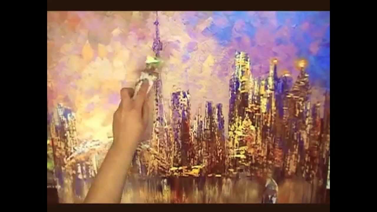 1280x720 Toronto Skyline Palette Knife Painting In Progress By Tatiana - Painting Toronto