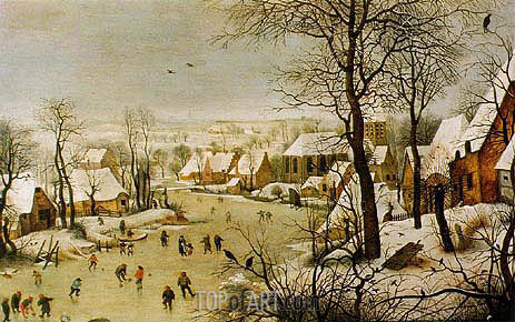 463x290 Winter Landscape With Skaters And Bird Trap Bruegel The Elder - Painting Trap