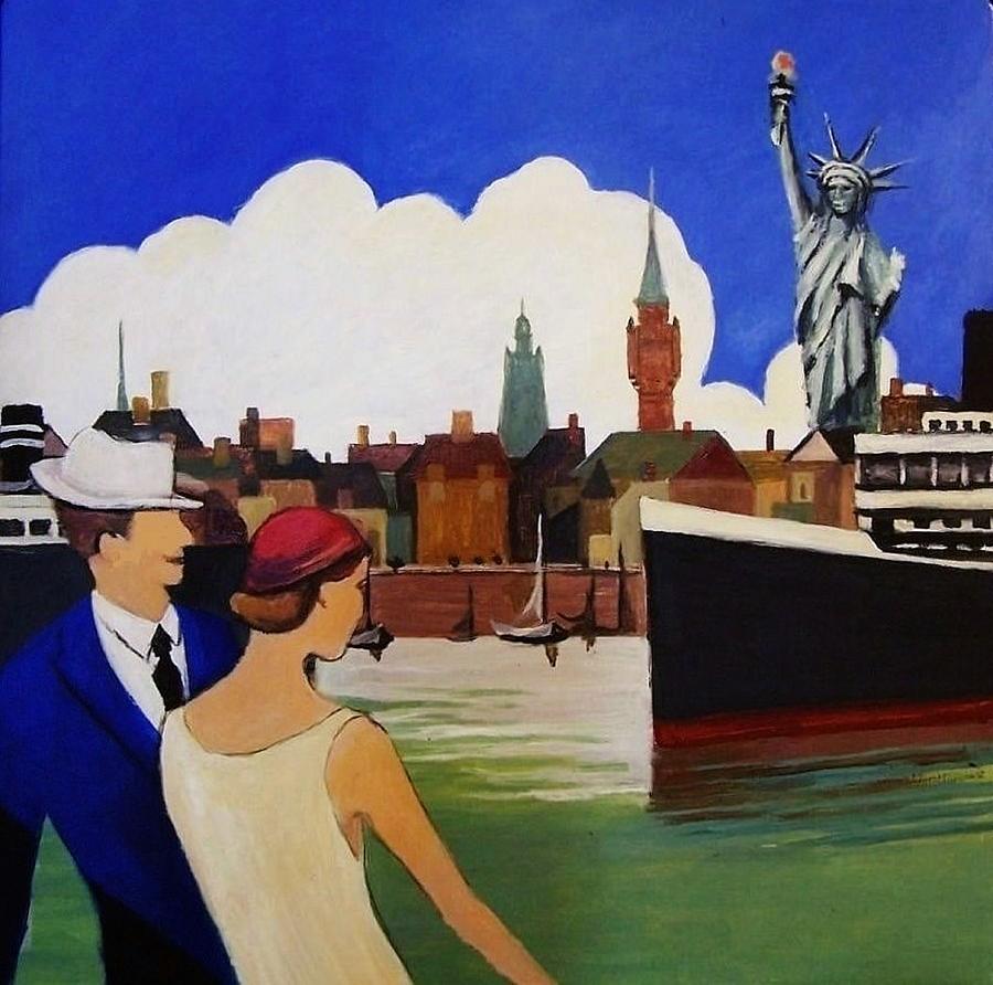 900x892 Retro Art Deco Ocean Liner Travel Painting By Dana Vacca - Painting Travel