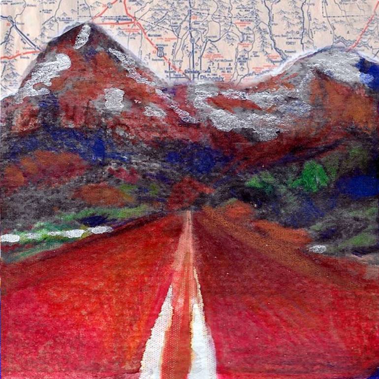 770x770 Saatchi Art Travel Adventure Mountain Map Collage 4x4 Artwork - Painting Travel
