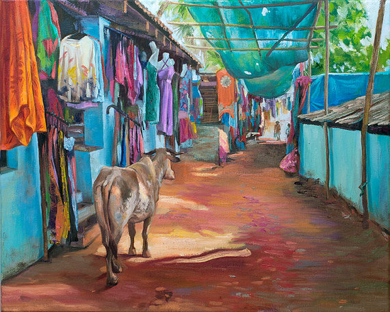 570x456 Colourful Goadia Painting. Travel Art Ofdia. Cow - Painting Travel