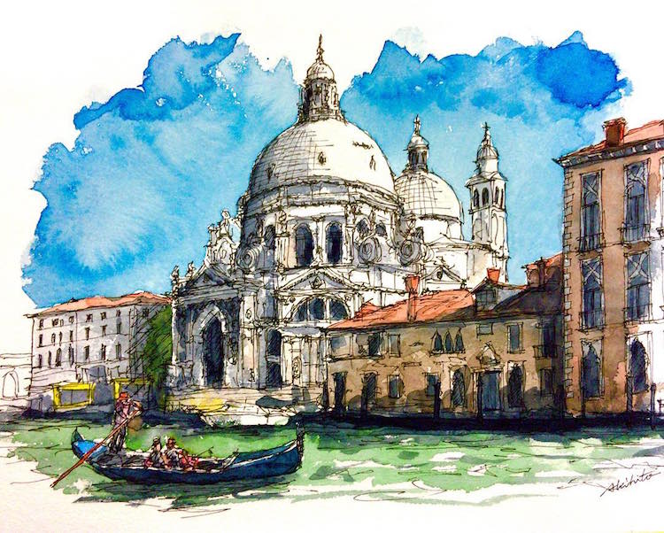 750x602 Watercolor Paintings Of International Architecture By Artist - Painting Travel