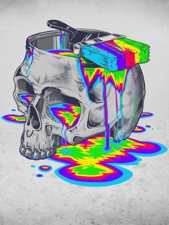 335x445 Rainbow Paint Skull. - Painting Trippy