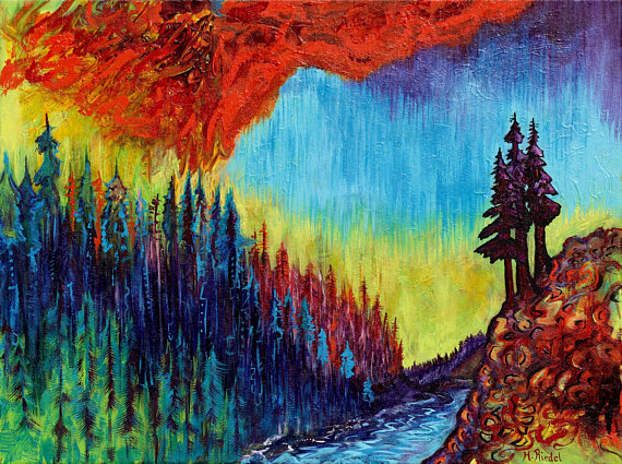 570x425 Trinity River Original Painting Trippy Art Mountain - Painting Trippy