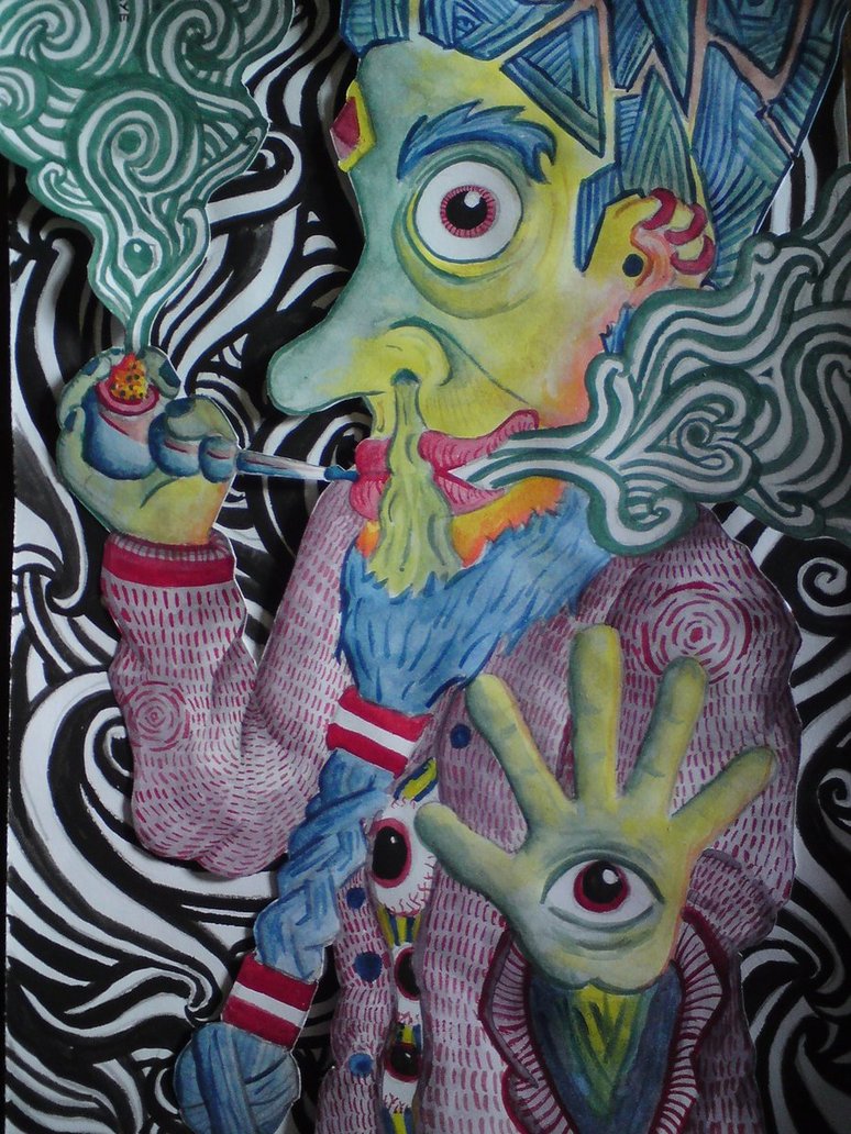 774x1032 Trippy Smoking Man Painting By Eye Of Acid - Painting Trippy