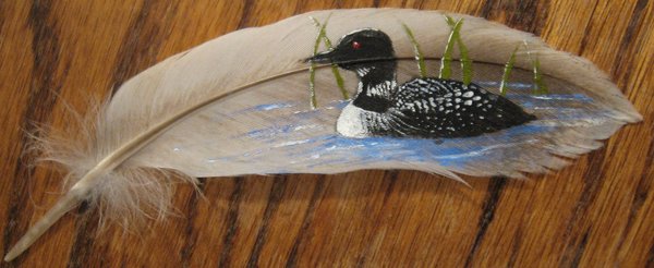 600x246 Loon Feather Painting By Spikedpyro - Painting Turkey Feathers